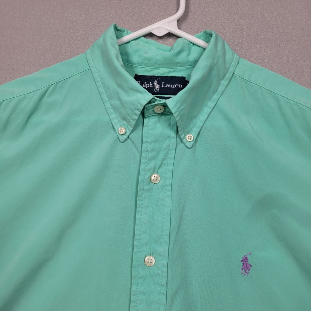 Ralph Lauren Mens Classic Fit Short Sleeve Button Down Shirt Green Large
